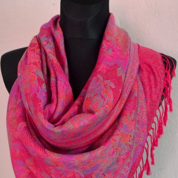 Accessories - Floral pashmina scarves for women Festival Pink Shawls Wraps Bohemian Scarf rave
